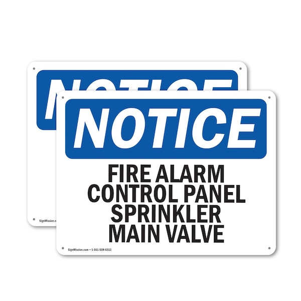 Signmission Fire Alarm Control Panel Sprinkler Main Valve, 14 in W x Rectangle, Plastic OS-2PACK-NS-P-1014-L-12523 - main